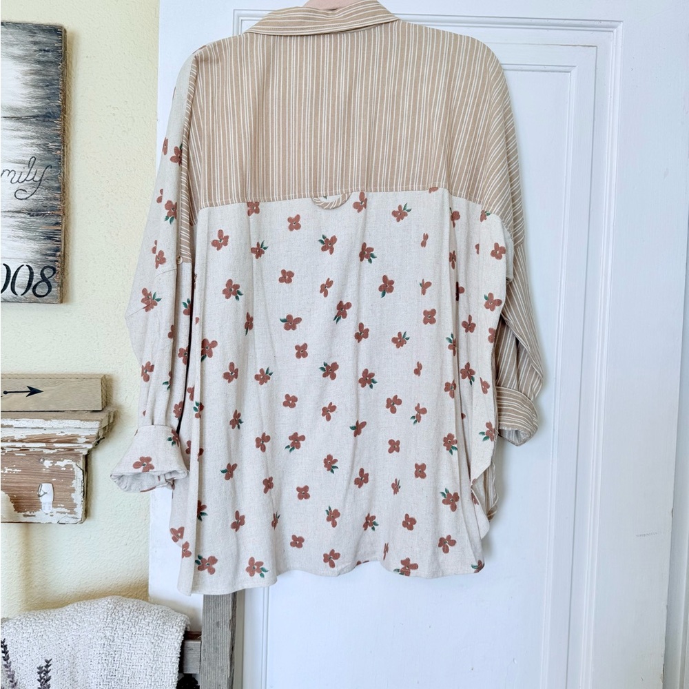 ❌SOLD❌BiBi Beige and Brown Striped Shirt - Picture 7 of 8